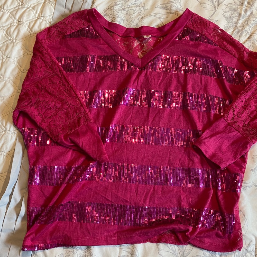 Hot pink juniors lacy top